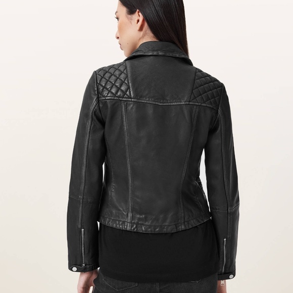 All Saints Cargo Distressed Leather Biker Jacket size 10 (large) - Picture 2 of 7